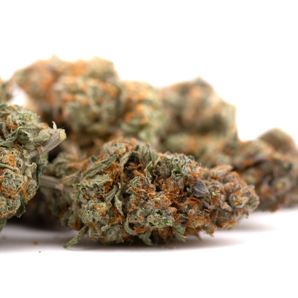 Frosted Flakes Indoor THCa Flower with dried hemp flower and prominent orange hairs