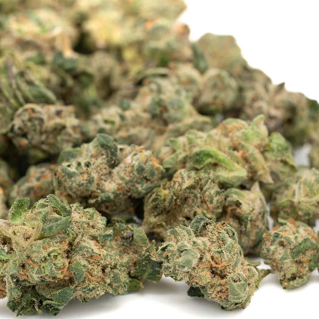 Pancakes THCa Hemp Flower Wholesale Smalls with light green orange hues and visible trichomes